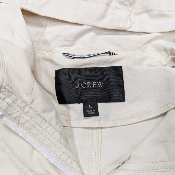 J. Crew Jacket Womens L White Cream Relaxed Perfect Lightweight Hooded Rain - Picture 5 of 10